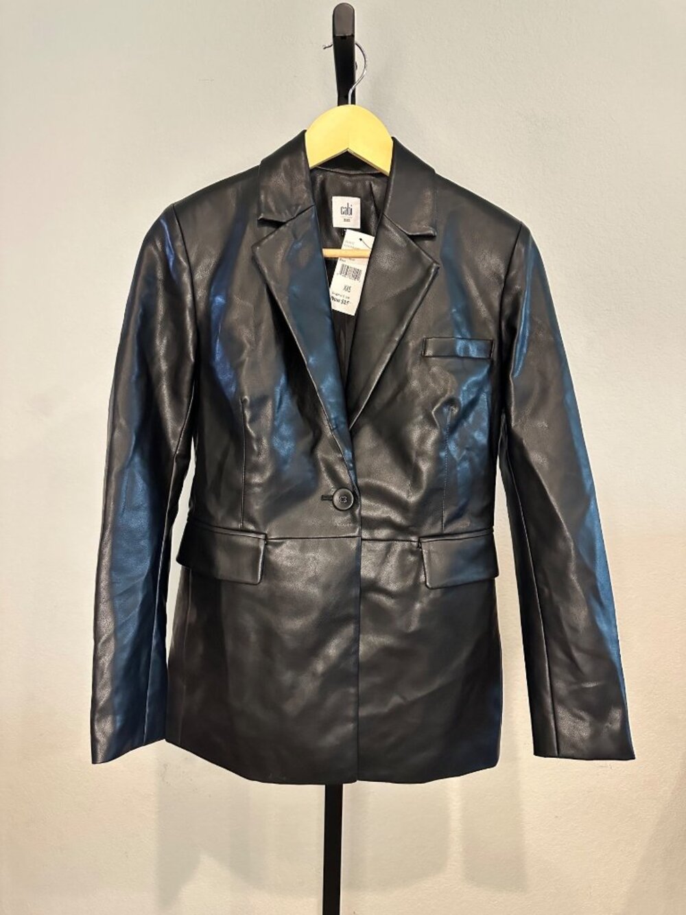Cabi Black Vegan Leather Jacket NWT Fitted Blazer Style Women's XXS Y2K - Picture 10 of 10